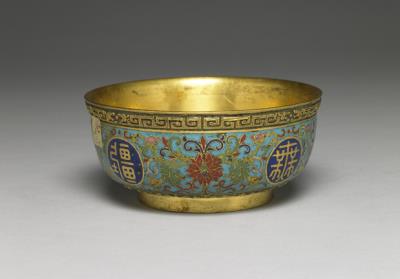 图片[2]-Gilt copper bowl with cloisonne enamel decor and birthday inscriptions “wan shou wu jiang (ten thousand long lives without boundary)”, Qing dynasty (1644-1911)-China Archive